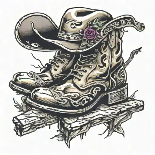 country music guitar and cowboy boot tattoo design idea
