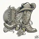 country music guitar and cowboy boot tattoo design idea
