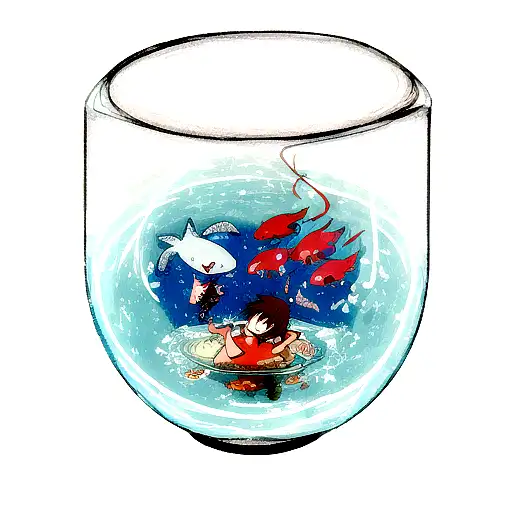 two lost souls swimming in a fish bowl tattoo design idea