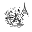 Croissant impaled by the Eiffel tower tattoo design idea