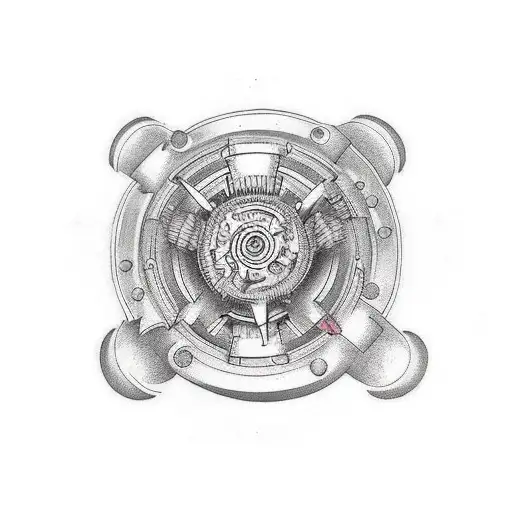 biomechanical gears and pistons for upper arm  tattoo design idea