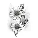 sword with forget me not flowers and daisies tattoo design idea