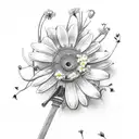 sword with forget me not flowers and daisies tattoo design idea