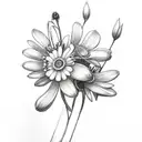 sword with forget me not flowers and daisies tattoo design idea
