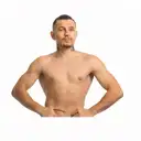 a man posing in front of a black background tattoo design idea