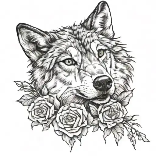 she-wolf with 3 carnations tattoo design idea