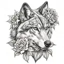 she-wolf with 3 carnations tattoo design idea
