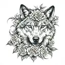 she-wolf with 3 carnations tattoo design idea