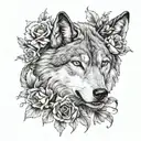 she-wolf with 3 carnations tattoo design idea