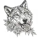 she-wolf with 3 carnations tattoo design idea