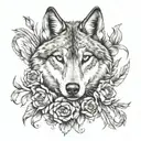 she-wolf with 3 carnations tattoo design idea