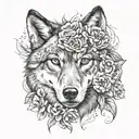 she-wolf with 3 carnations tattoo design idea