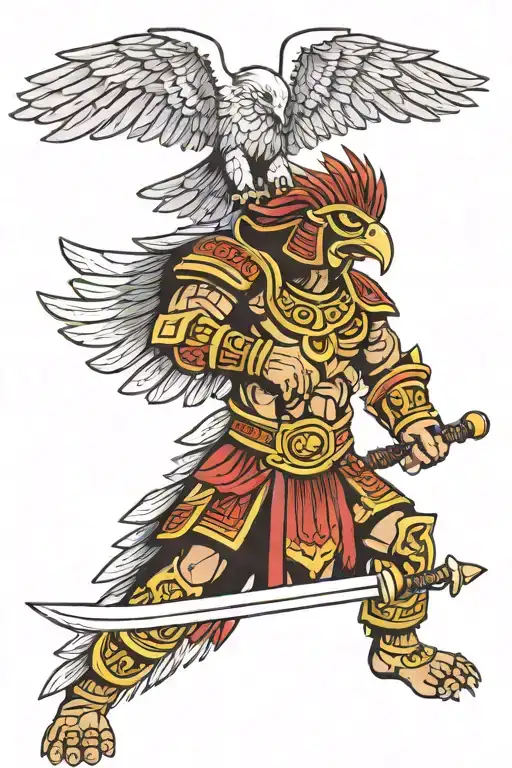 aztec eagle warrior wielding a sword tattoo design idea
