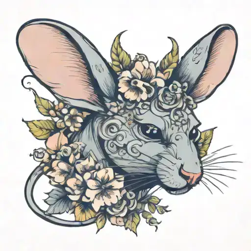 mouse with horns in flowers tattoo design idea