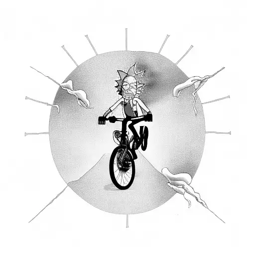 rick from rick and morty and flower arownd it tattoo design idea