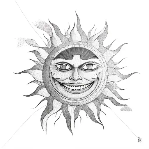 Proudly Present the sun with a wicked smile tattoo design idea