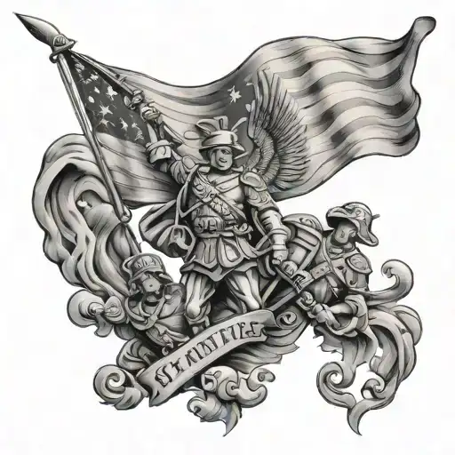 American flag waving, marines, saint michel angel tattoo design idea