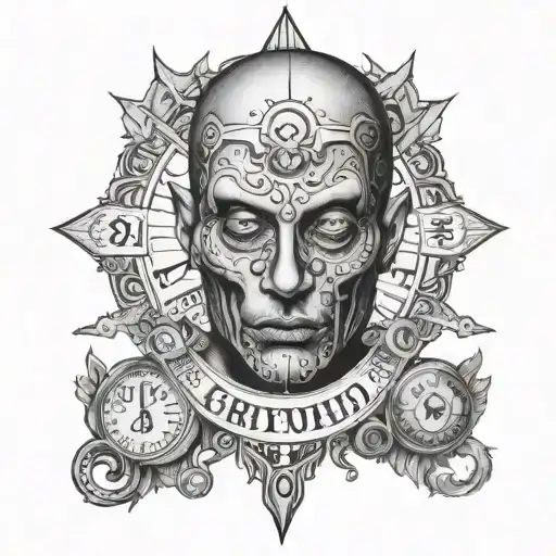 phsycic with ouija board on face reading a cryistal bal  tattoo design idea