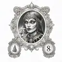 phsycic with ouija board on face reading a cryistal bal  tattoo design idea