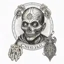 phsycic with ouija board on face reading a cryistal bal  tattoo design idea