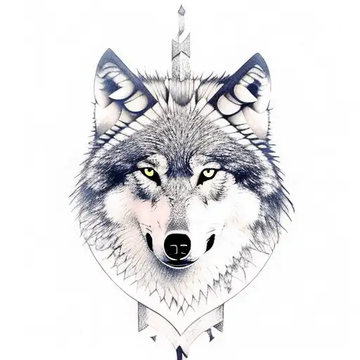 wolf with viking runes tattoo design idea