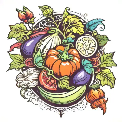colorful vegetables tattoo design idea
