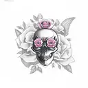 skull with rose and butterflies that say stay frees  tattoo design idea