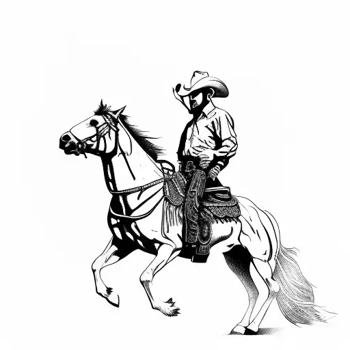 cowboy holding ahang gun, riding on a bucking horse  tattoo design idea