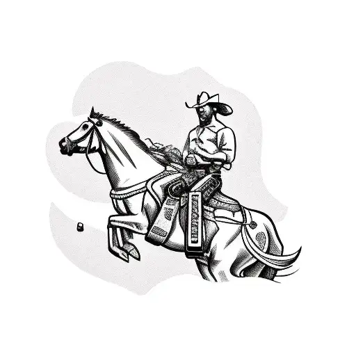 cowboy holding ahang gun, riding on a bucking horse  tattoo design idea