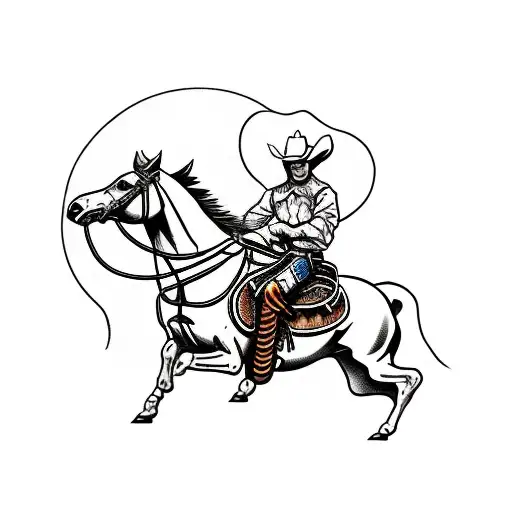 cowboy holding ahang gun, riding on a bucking horse  tattoo design idea