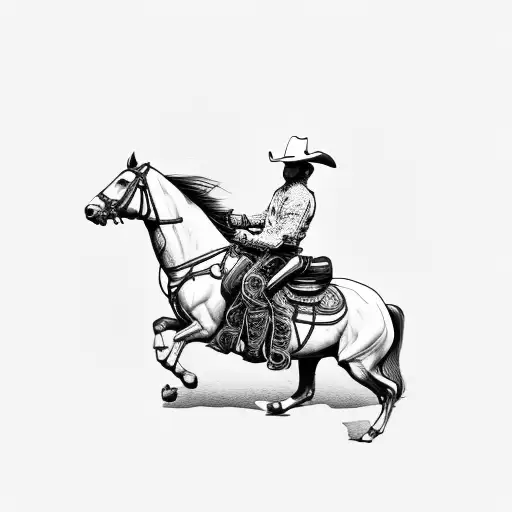 cowboy holding ahang gun, riding on a bucking horse  tattoo design idea