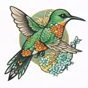 Japanese inspired small colourful hummingbird in flight  tattoo design idea
