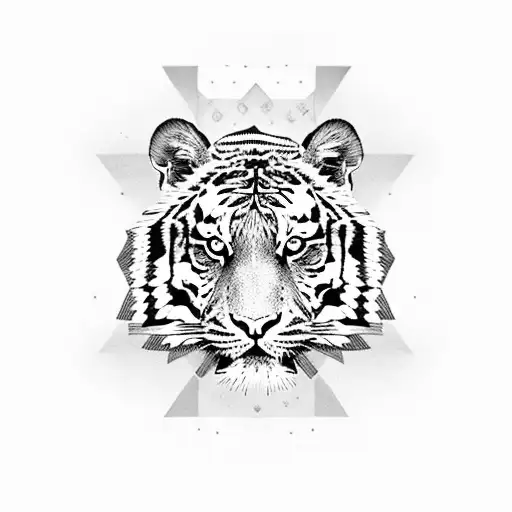 Tiger in a geometric Aztec style tattoo design idea