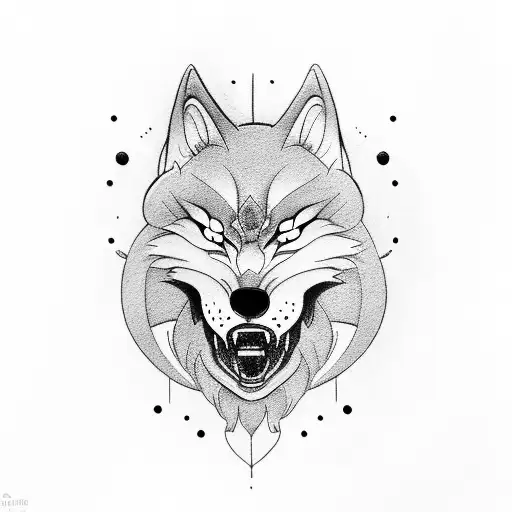 Fenrir the wolf's face as an oni mask tattoo design idea