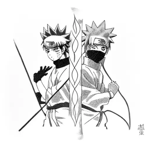 Naruto and Sasuke performing a powerful jutsu together tattoo design idea