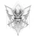 Dotwork tattoo inspired by gravure, incorporating symbols associated with Lucifer tattoo design idea