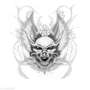 Dotwork tattoo inspired by gravure, incorporating symbols associated with Lucifer tattoo design idea