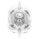 Dotwork tattoo inspired by gravure, incorporating symbols associated with Lucifer tattoo design idea