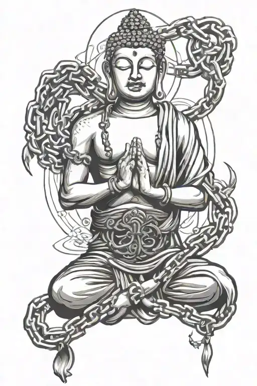 budha holding a broken chain tattoo design idea