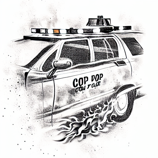 cop car on fire tattoo design idea