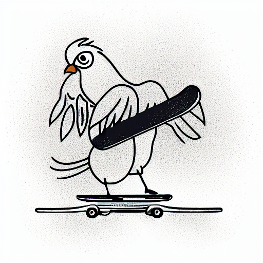 chicken wing with muscular arms riding a skateboard tattoo design idea