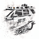 cop car on fire tattoo design idea