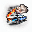 cop car on fire tattoo design idea