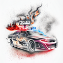 cop car on fire tattoo design idea