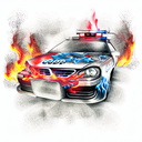 cop car on fire tattoo design idea