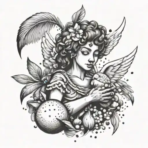 Cupid and coconut water in hand tattoo design idea