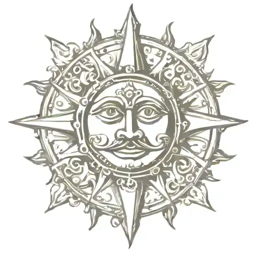 Medieval sun face tattoo design idea