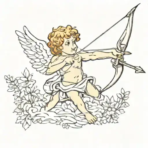 cupid shooting arrow tattoo design idea