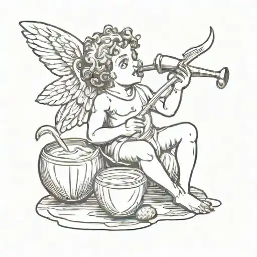 Cupid drinking coconut cocktail tattoo design idea