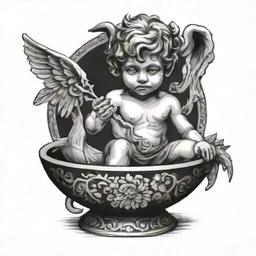 cupid drinking coconut bowl tattoo design idea